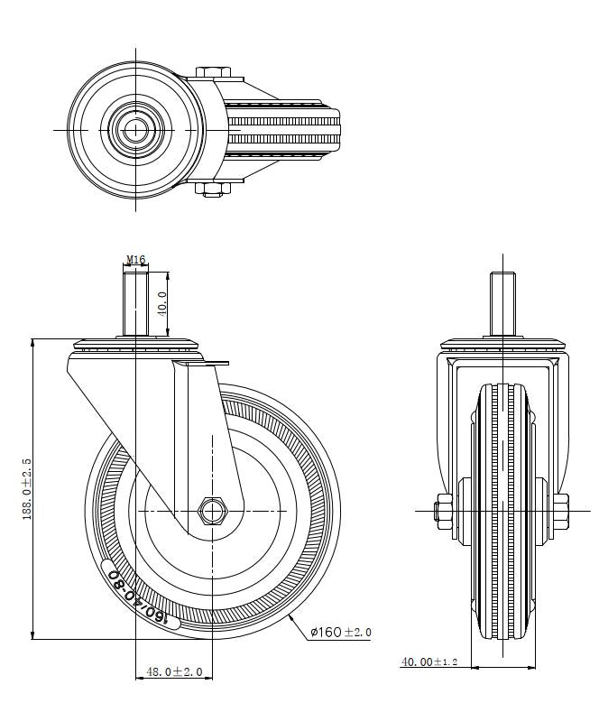 Ø 160 mm | Zestaw kołowy, koło obrotowe bez hamulca: metal guma, mocowane na śrubę, łożysko wałeczkowe, nośność 145 kg | 4008-160