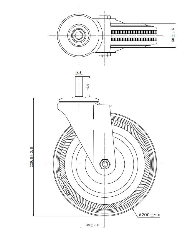 Ø 200 mm | Zestaw kołowy, koło obrotowe bez hamulca: metal guma, mocowane na śrubę, łożysko wałeczkowe, nośność 185 kg | 4008-200