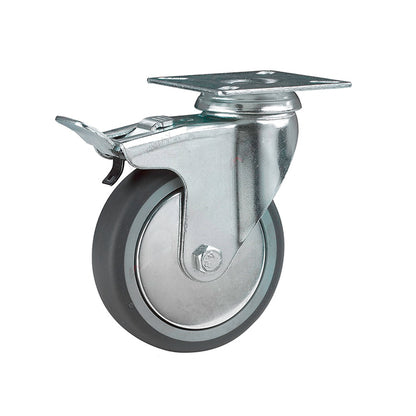 Ø 125 mm | Zestaw kołowy, koło obrotowe z hamulcem: tworzywo guma termoplastyczna, płyta mocująca, łożysko ślizgowe, nośność 120 kg | 3014A-125