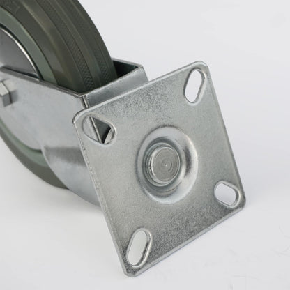 4x zestaw kołowy Ø 100 mm (2x skrętny, 2x skrętny z hamulcem), guma niebrudząca, łożysko ślizgowe | 3053/3054-100 - płyta mocująca