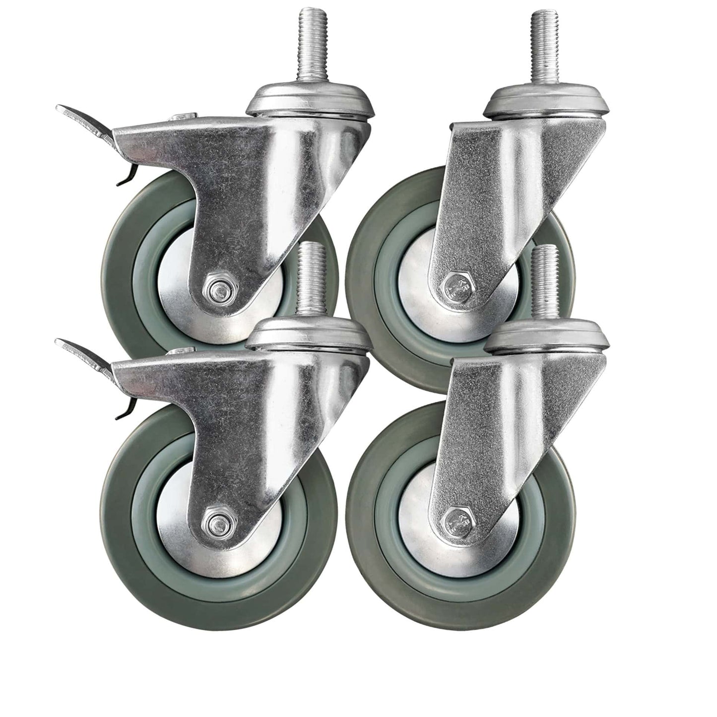 4x zestaw kołowy Ø 50 mm (2x skrętny, 2x skrętny z hamulcem), guma niebrudząca szara, łożysko ślizgowe | 3062/3064-50