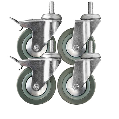 4x zestaw kołowy Ø 50 mm (2x skrętny, 2x skrętny z hamulcem), guma niebrudząca szara, łożysko ślizgowe | 3062/3064-50