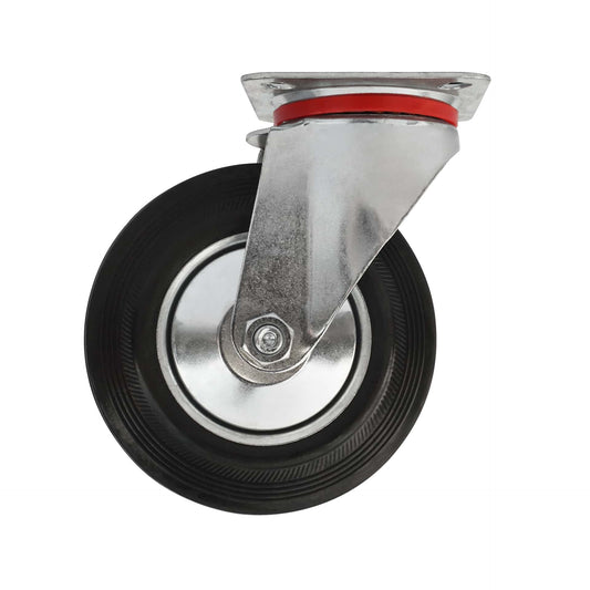 Ø 200 mm | Zestaw kołowy obrotowy bez hamulca: metal guma, płyta mocująca, łożysko wałeczkowe, nośność 185 kg | 4001-200 - widok z boku