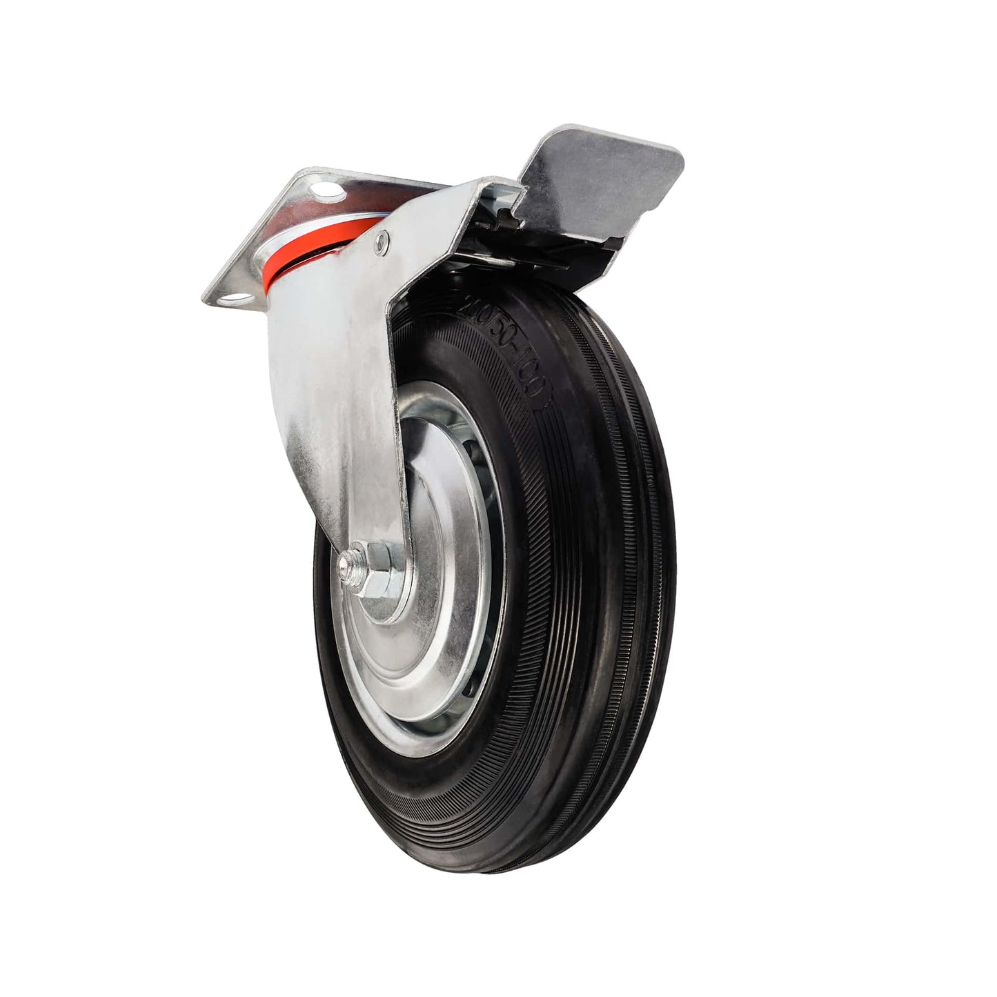 Ø 100 mm | Zestaw kołowy obrotowy z hamulcem: metal guma, płyta mocująca, łożysko wałeczkowe, nośność 70 kg | 4003-100 - widok z półprofilu