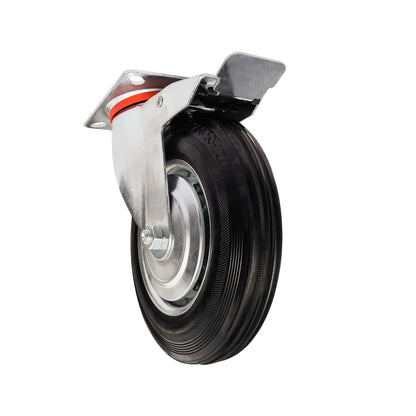 Ø 100 mm | Zestaw kołowy obrotowy z hamulcem: metal guma, płyta mocująca, łożysko wałeczkowe, nośność 70 kg | 4003-100 - widok z półprofilu