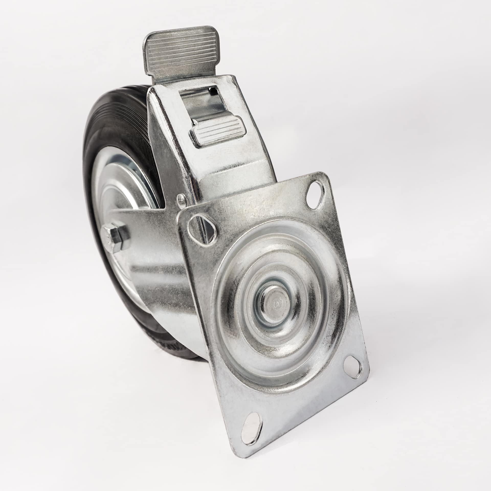 Ø 75 mm | Zestaw kołowy obrotowy z hamulcem: metal guma, płyta mocująca, łożysko wałeczkowe, nośność 50 kg | 4003-75 - pólta mocująca