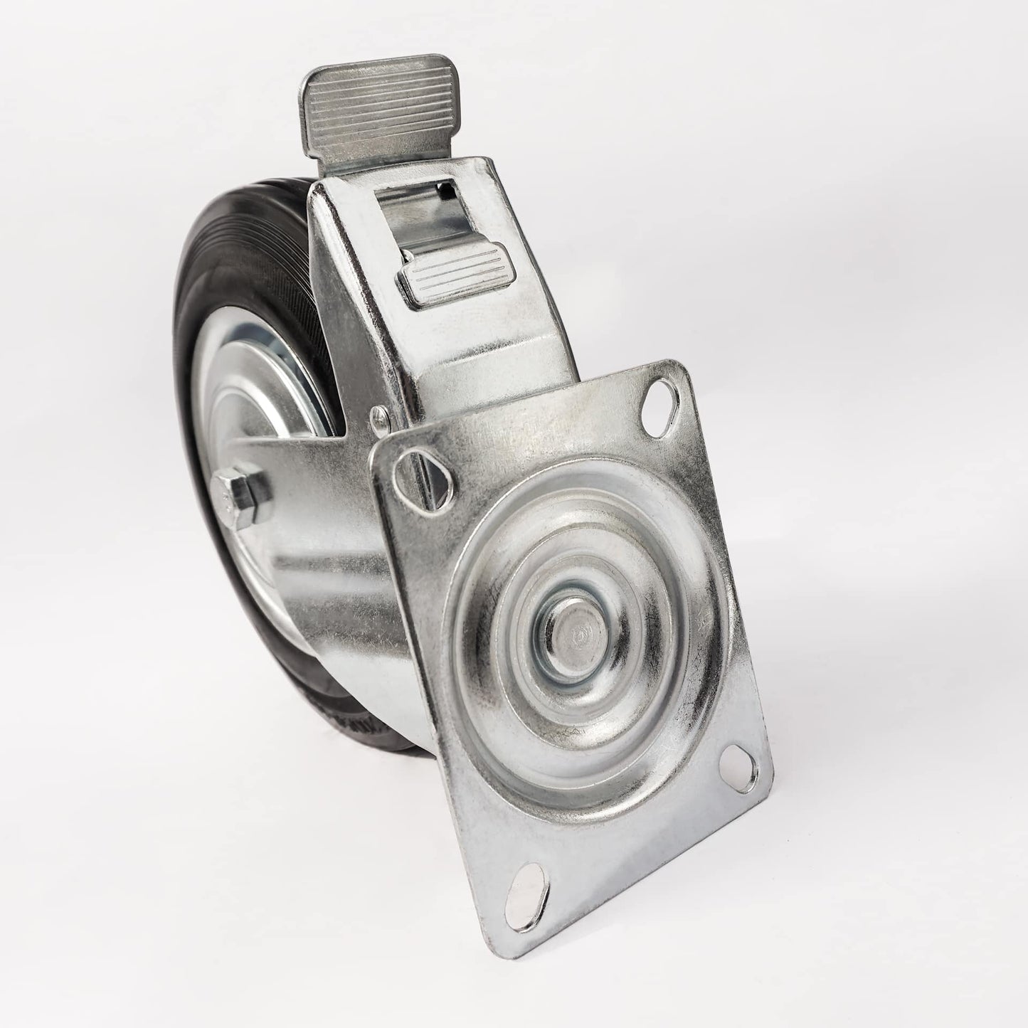 Ø 100 mm | Zestaw kołowy obrotowy z hamulcem: metal guma, płyta mocująca, łożysko wałeczkowe, nośność 70 kg | 4003-100 - płyta mocująca