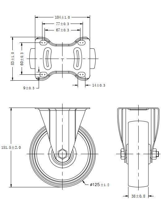 Ø 125 mm | Zestaw kołowy, koło stałe bez hamulca: poliamid, płyta mocująca, łożysko wałeczkowe, nośność 210 kg | 4062-125