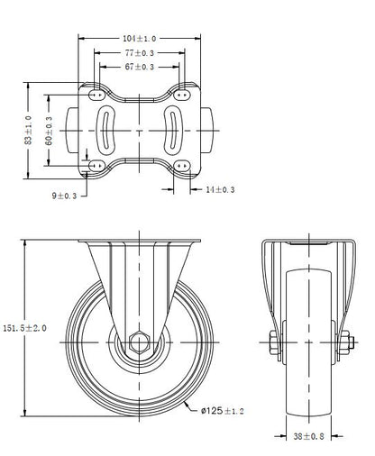 Ø 125 mm | Zestaw kołowy, koło stałe bez hamulca: poliamid, płyta mocująca, łożysko wałeczkowe, nośność 210 kg | 4062-125